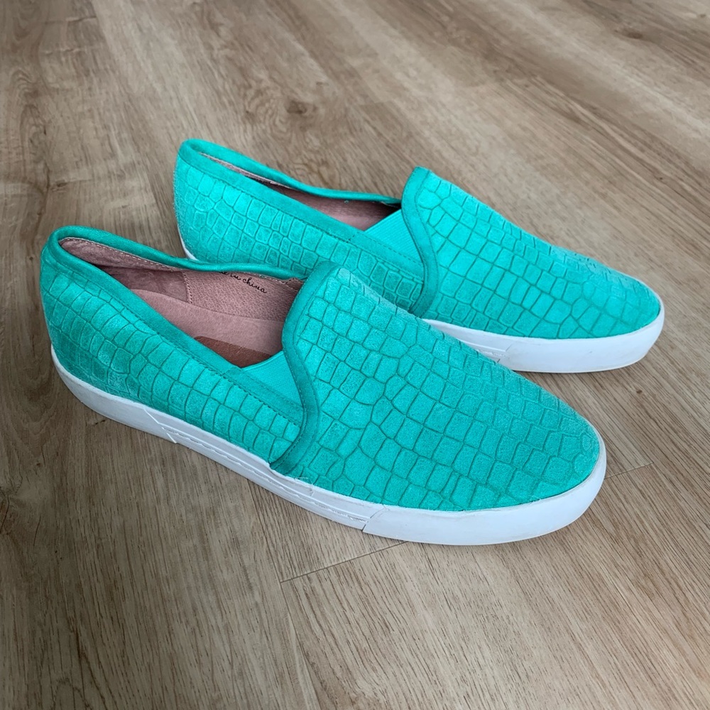 JOIE Women Huxley Tropical Green Croc Print Leather Slip On Loafers Shoes